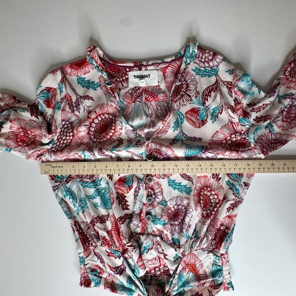 Tugboat Anthropologie Saraya Floral‎ Tie Front Blouse Size Small Multicolor Boho - Picture 11 of 12